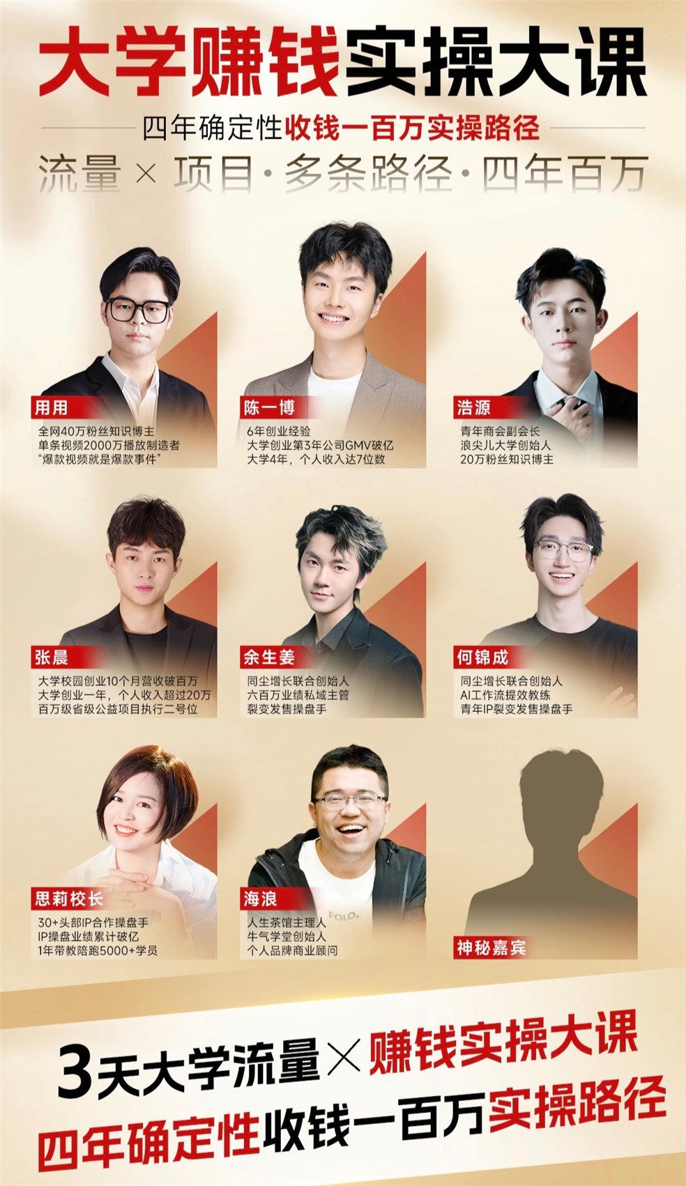 陈一博大学赚钱实操课嘉宾海报